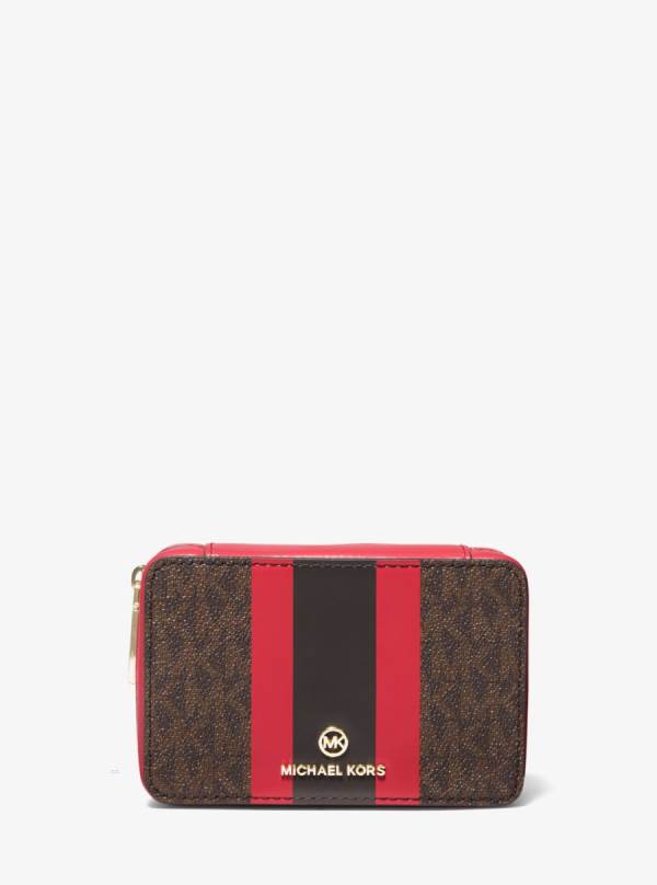 Damske Cestovné Tašky Michael Kors Small Logo Stripe Jewelry Case Červené - Kabelky Michael Kors Lacne | LZUDK-3570
